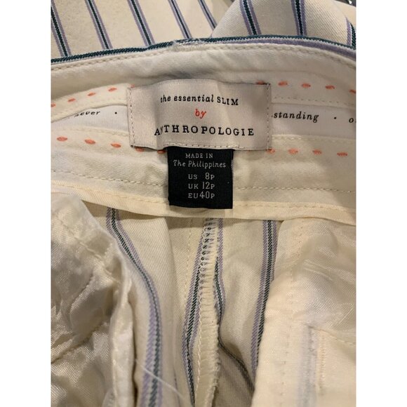 By Anthropologie White & Blue Striped "The Essential Slim" Pants, Size 8P - Picture 6 of 6